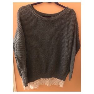Grey sweater with lace trim